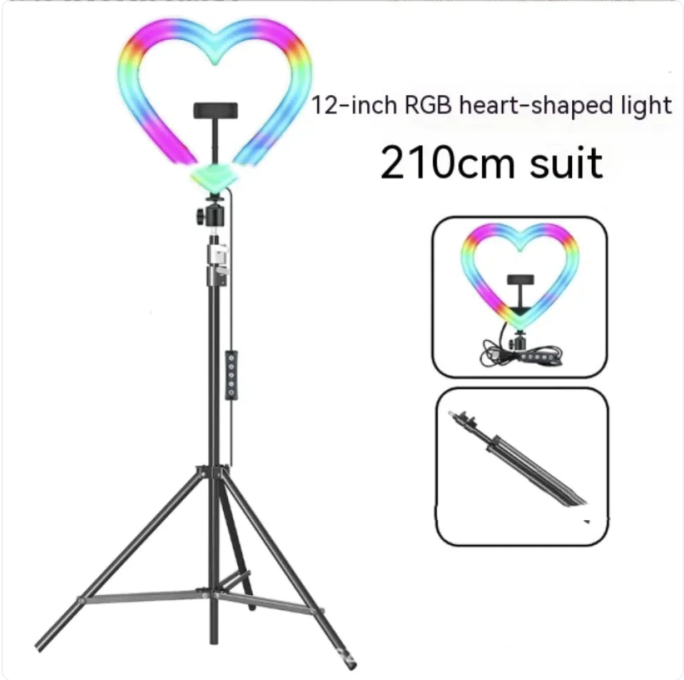 Anillo de luz colorido con soporte para maquillaje y retransmisión en directo