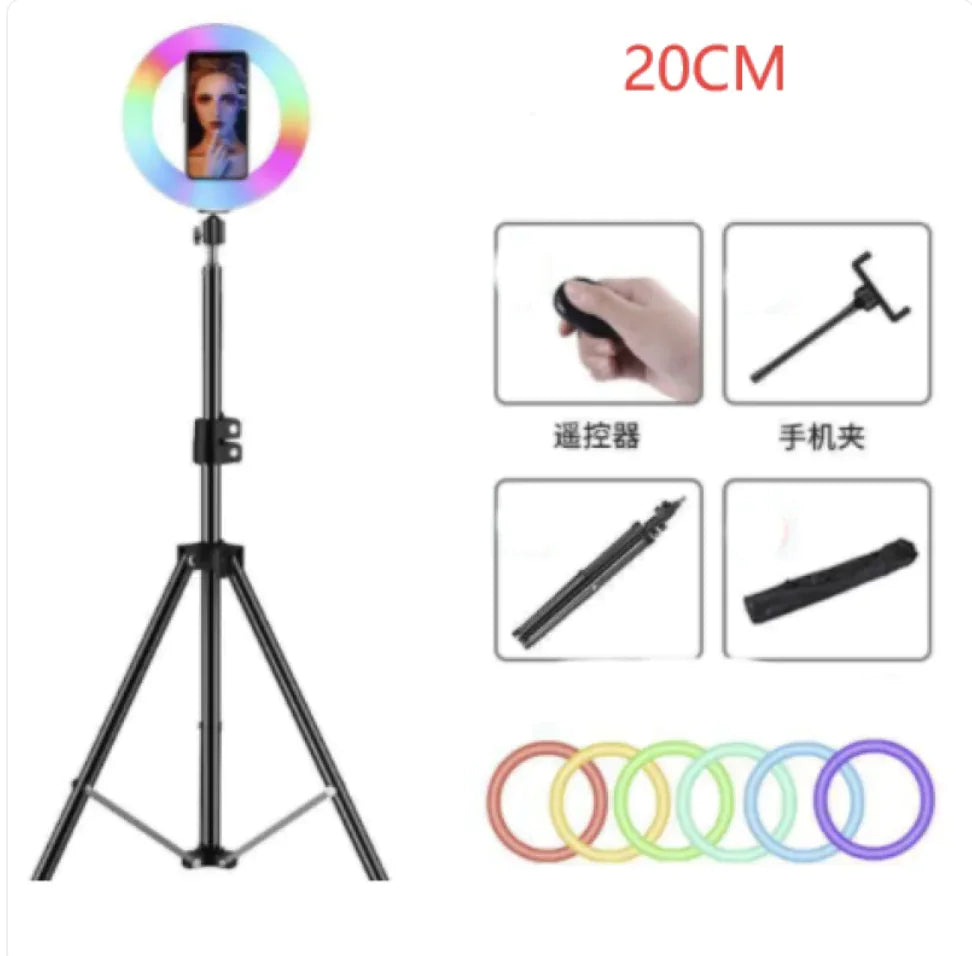 Anillo de luz colorido con soporte para maquillaje y retransmisión en directo