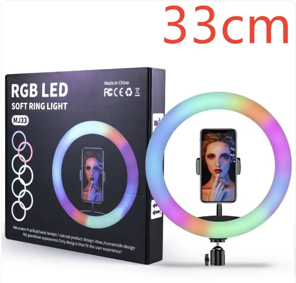 Anillo de luz colorido con soporte para maquillaje y retransmisión en directo