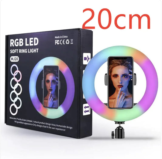 Anillo de luz colorido con soporte para maquillaje y retransmisión en directo