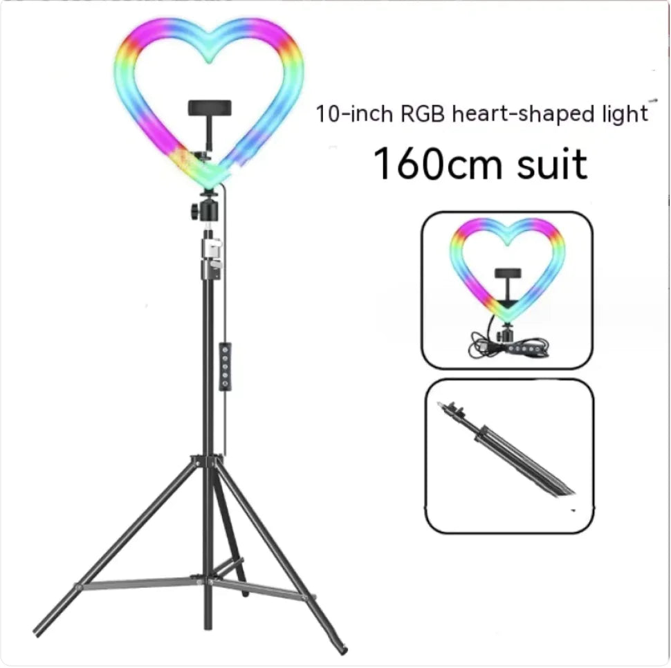 Anillo de luz colorido con soporte para maquillaje y retransmisión en directo