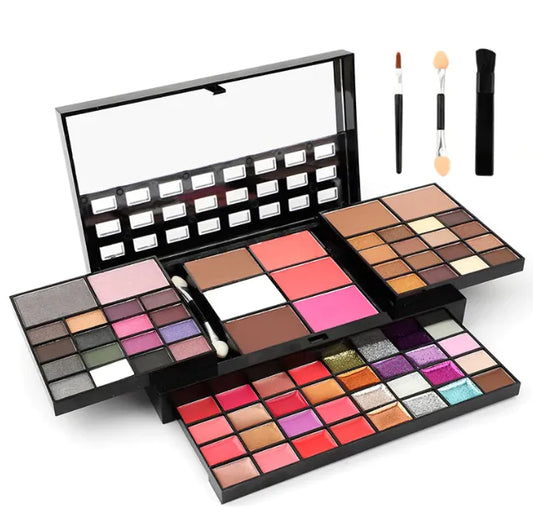 Set de Maquillaje de 74 Colores: Brillo Labial, Colorete, Sombra de Ojos y Paleta de Iluminadores
