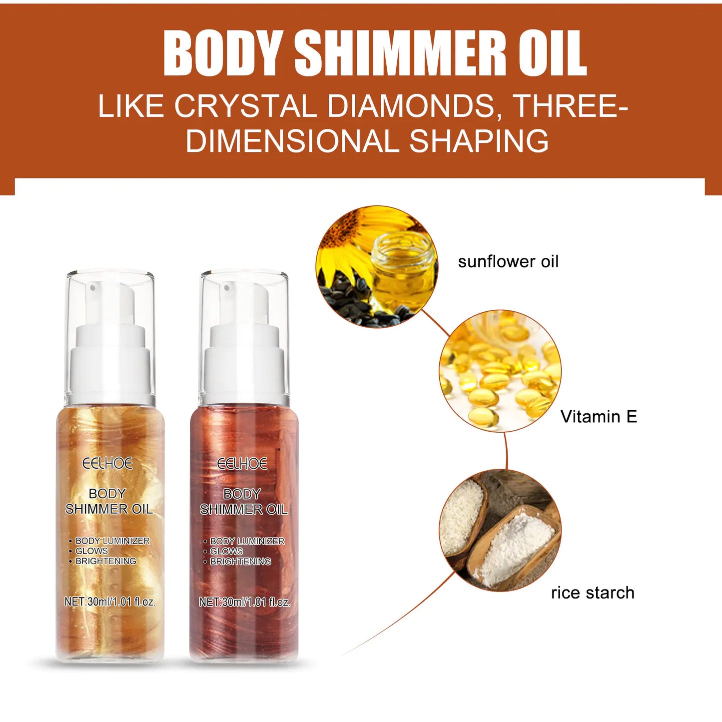 Aceite Iluminador de Músculo de Diamante para Maquillaje de Cara y Cuerpo