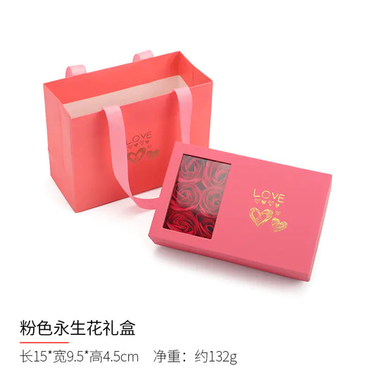 Caja de Regalo de Joyería de Rosa para Conjunto de Anillos y Collares