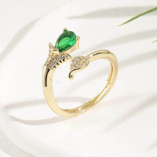 Anillo de Moda con Chapado en Cobre y Incrustaciones de Zirconio Bañado en Oro