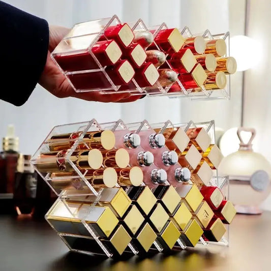 Caja Organizadora de Maquillaje de 4 Niveles con Diseño de Rejilla