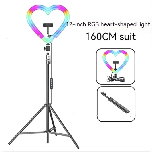 Anillo de luz colorido con soporte para maquillaje y retransmisión en directo